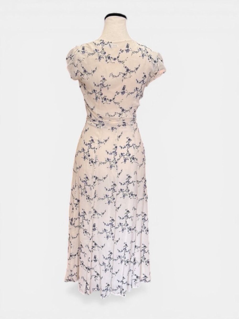 Reformation Carina Wrap Midi Dress Ivory Emmaline Floral XS Blue Print Tie Waist - Picture 3 of 8